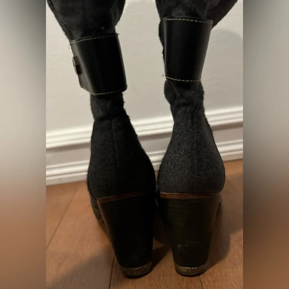 Timberland leather tall boots heels knee high black gray chunky dressy zipper 7 - Picture 5 of 9